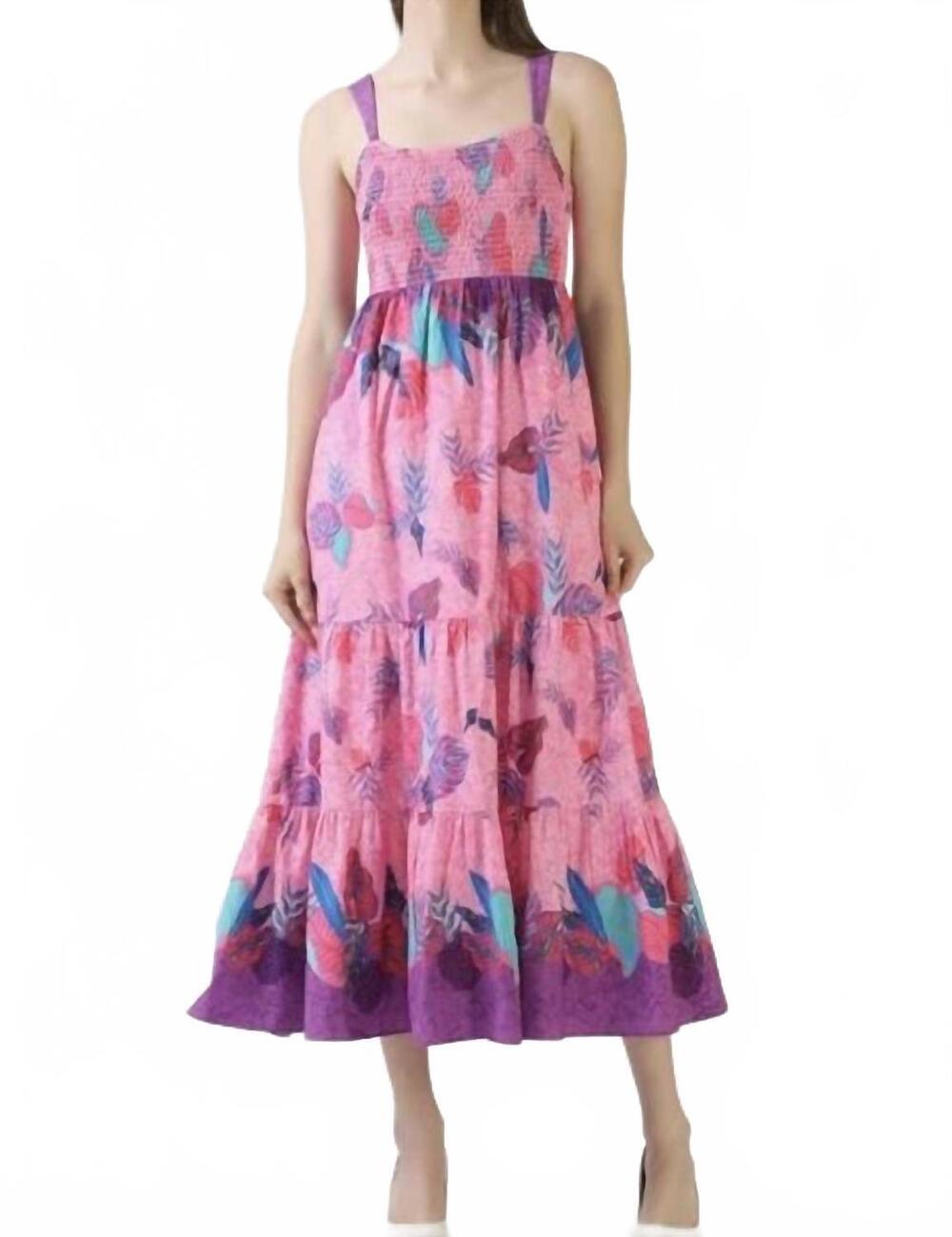 NEW CELINA MOON stappy smocked midi dress in pink haze